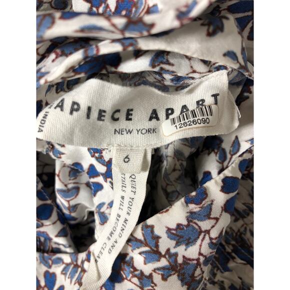 Apiece Apart Potpourri Sez Blouse Floral Pintucked Peasant Top 100% Silk Navy 6 - Picture 4 of 6